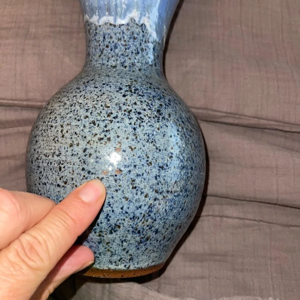 David Stewart Vintage Vase Blue Brown Stoneware Decor Collectible